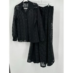 Fred Lief  Womens Goth Lace Two Piece Set Size L Sheer Button Top Maxi Skirt